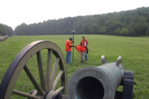 Scott Cherry, Ronald Watson, and Jamey Coleman stake flag positions with our EGPS survey equipment